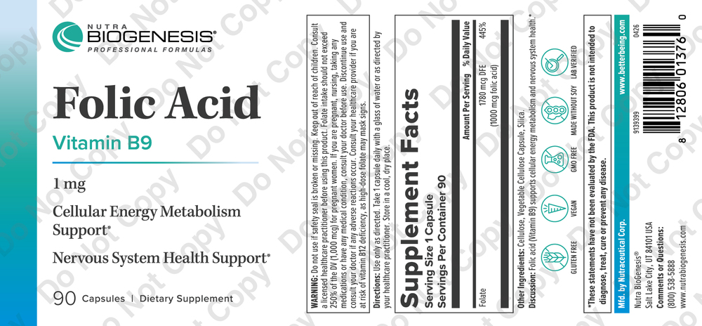 Product image for Folic Acid - B9 - 1mg.