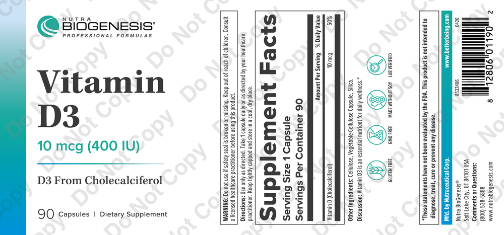 Product image for Vitamin D3 - 10 mcg.