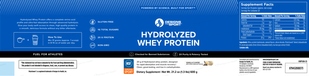 Product image for Hydrolyzed Whey Protein Powder, Vanilla.