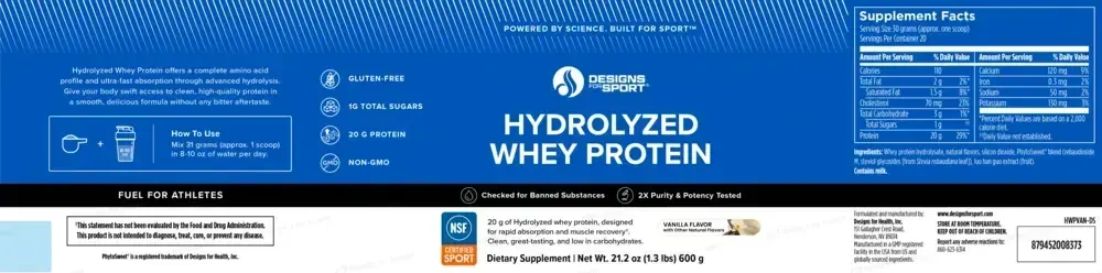 Product image for Hydrolyzed Whey Protein Powder, Vanilla.