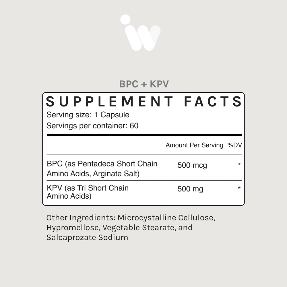 Product image for BPC + KPV, Muscle, Joint &amp; Gut Support, Rapid-Release Capsules.
