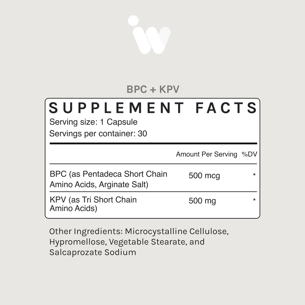 Product image for BPC + KPV, Muscle, Joint &amp; Gut Support, Rapid-Release Capsules.