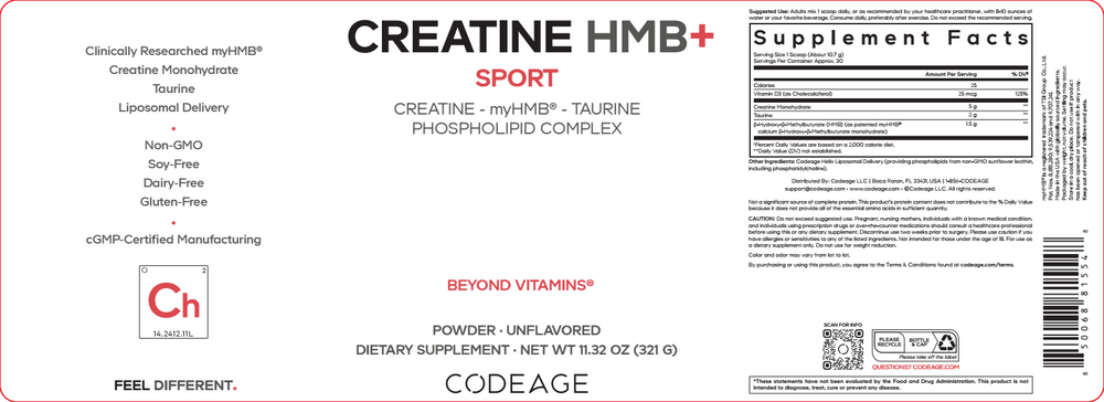 Product image for Creatine HMB+ Powder, Unflavored.