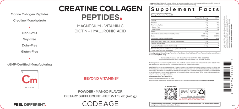 Product image for Creatine Collagen Peptides Powder, Mango.