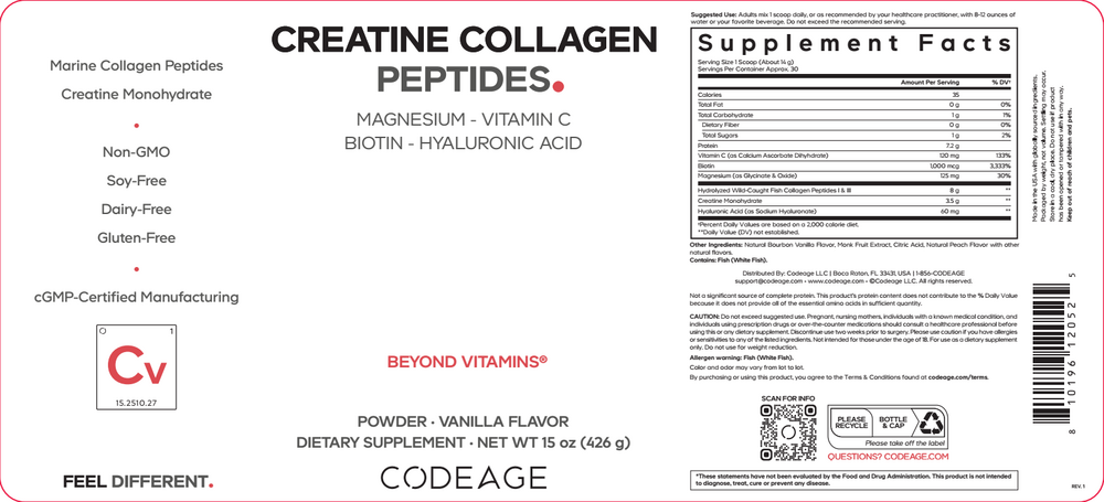 Product image for Creatine Collagen Peptides Powder, Vanilla.