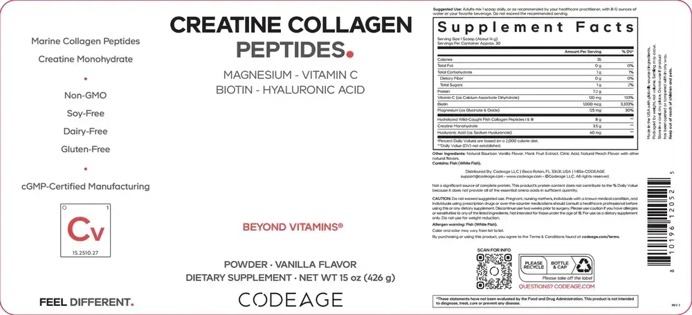 Product image for Creatine Collagen Peptides Powder, Vanilla.