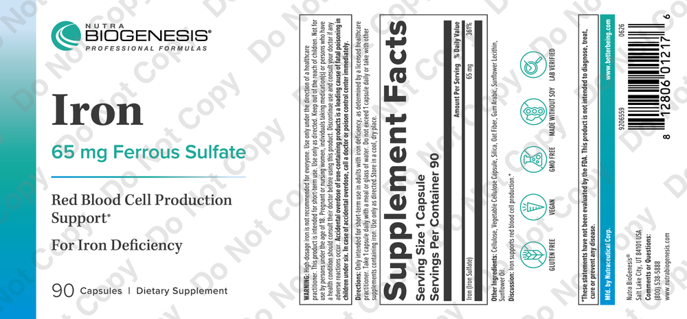 Product image for Iron 65mg, Ferrous Sulfate.