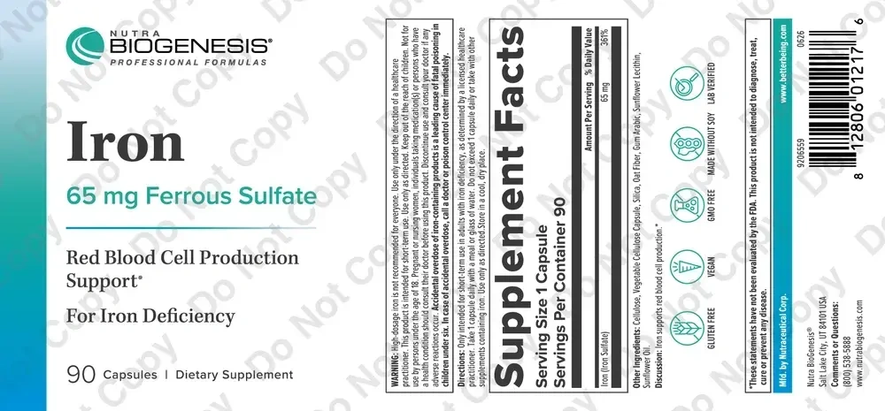 Product image for Iron 65mg, Ferrous Sulfate.