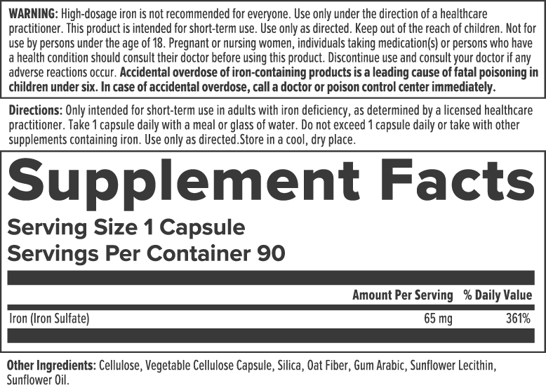 Product image for Iron 65mg, Ferrous Sulfate.