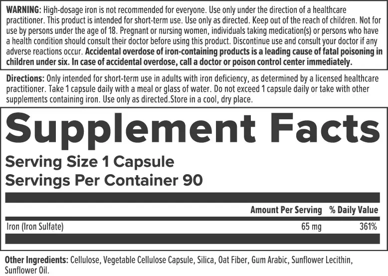 Product image for Iron 65mg, Ferrous Sulfate.