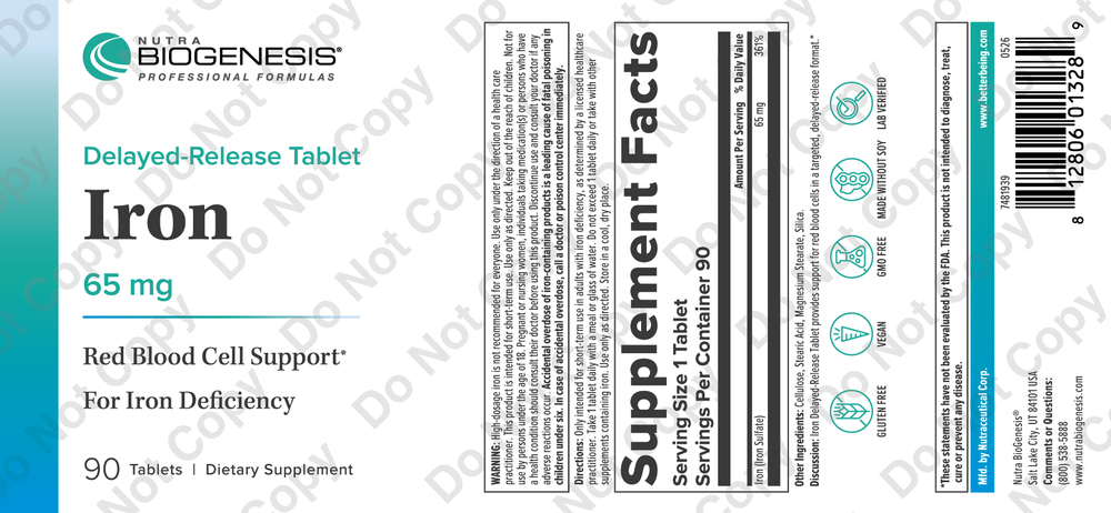 Product image for Iron 65mg (Iron Sulfate) Delayed-Release Tablets.