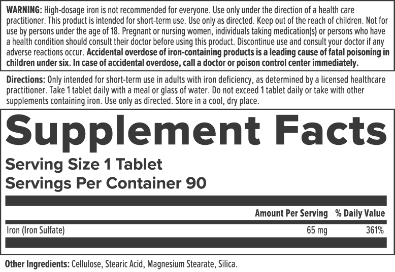 Product image for Iron 65mg (Iron Sulfate) Delayed-Release Tablets.
