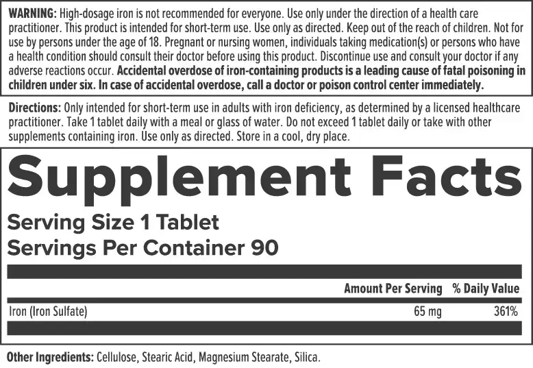 Product image for Iron 65mg (Iron Sulfate) Delayed-Release Tablets.