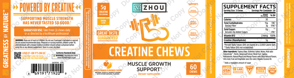 Product image for Creatine Chews (Muscle Growth Support), Peach Mango.