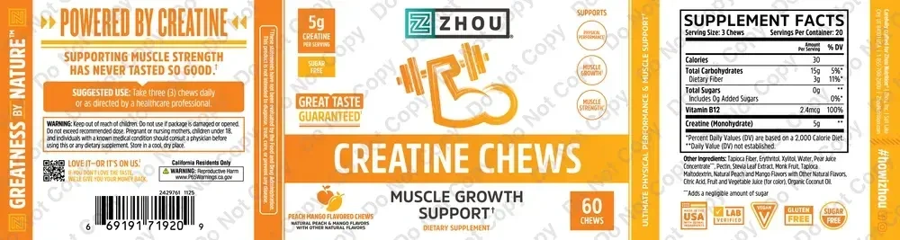 Product image for Creatine Chews (Muscle Growth Support), Peach Mango.