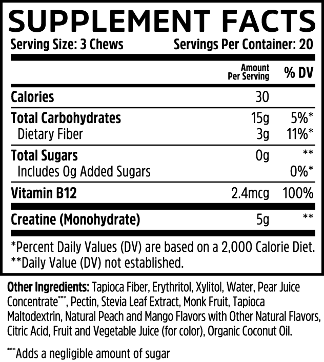 Product image for Creatine Chews (Muscle Growth Support), Peach Mango.