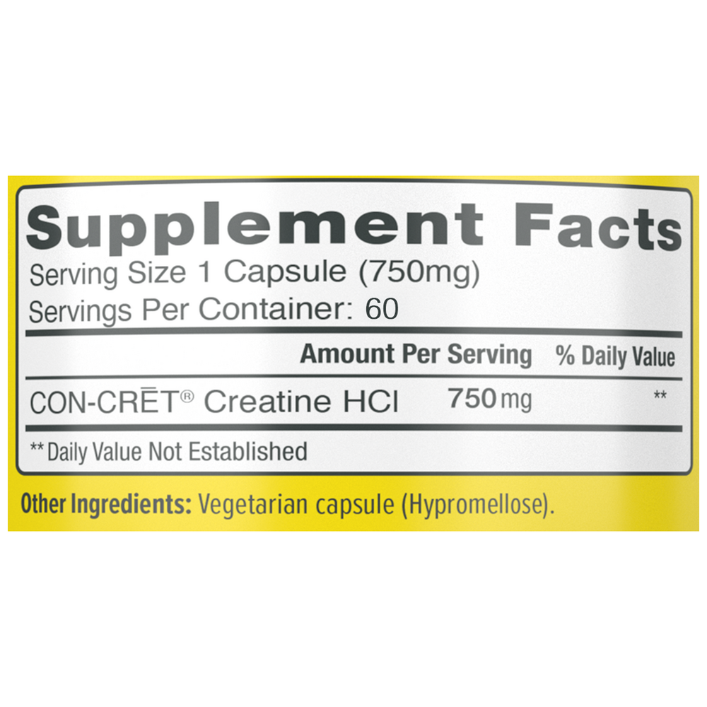 Product image for Creatine HCl Capsules, 750mg.