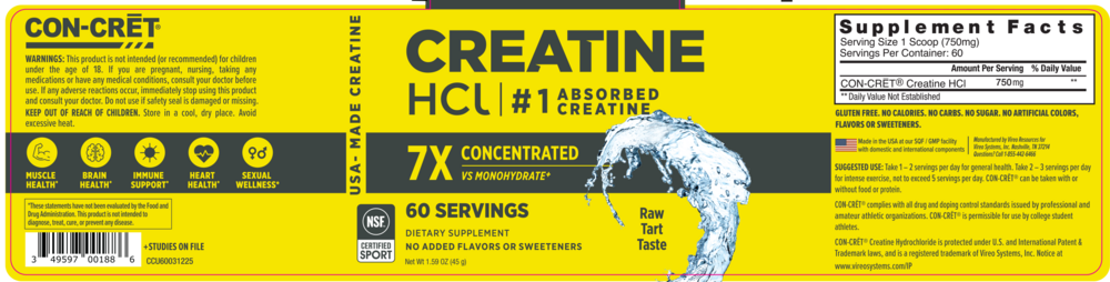 Product image for Creatine HCl Powder, 750mg, Unflavored.