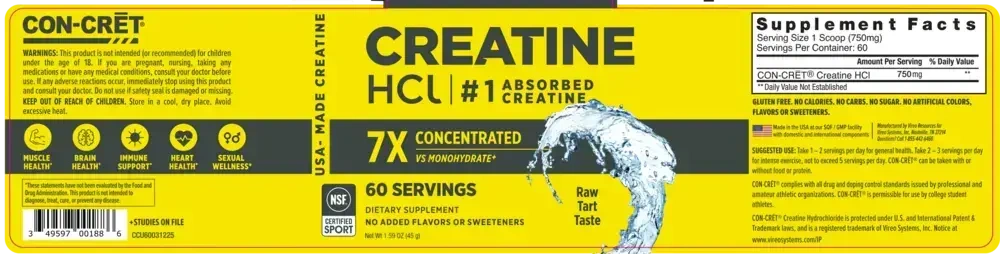 Product image for Creatine HCl Powder, 750mg, Unflavored.