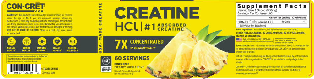 Product image for Creatine HCl Powder, 750mg, Pineapple.