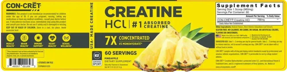 Product image for Creatine HCl Powder, 750mg, Pineapple.