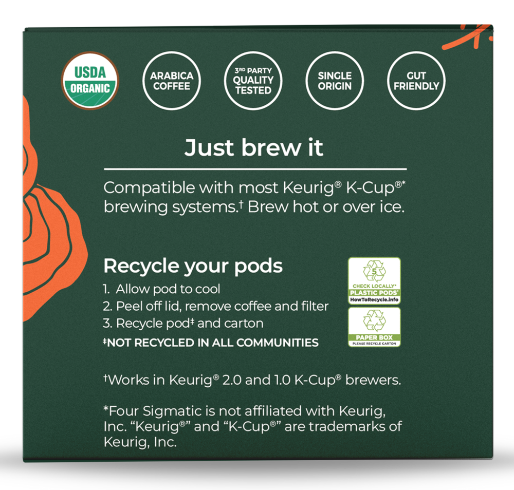 Product image for Focus Organic Coffee Pods with Lion's Mane Mushroom &amp; Yacon, Dark Roast.