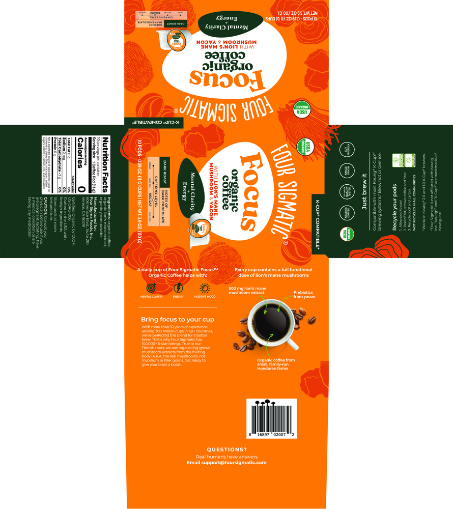 Product image for Focus Organic Coffee Pods with Lion's Mane Mushroom &amp; Yacon, Dark Roast.