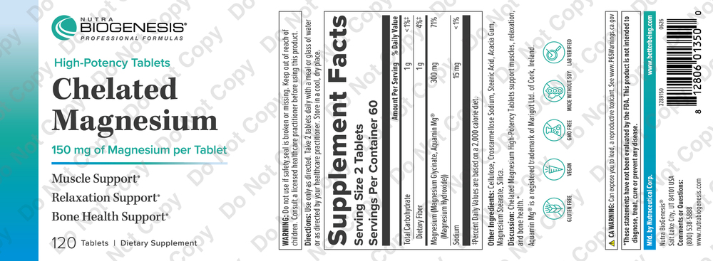 Product image for High-Potency Chelated Magnesium Tablets, 150 mg.