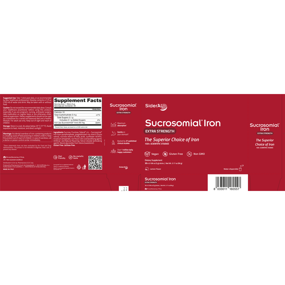 Product image for Sucrosomial® Iron Extra Strength Powder Packets, Lemon.