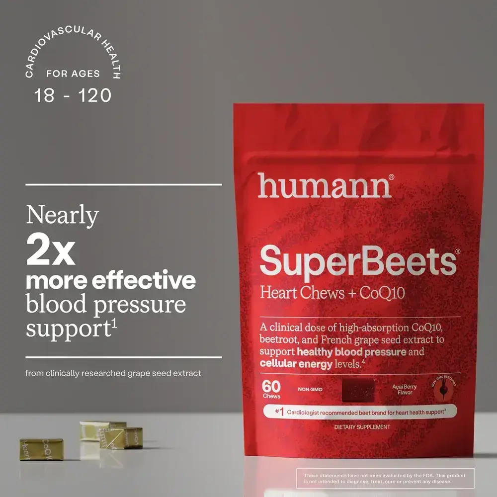 Product image for SuperBeets® Heart Chews Advanced + CoQ10, Acai Berry.