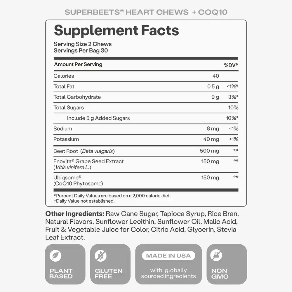 Product image for SuperBeets® Heart Chews Advanced + CoQ10, Acai Berry.