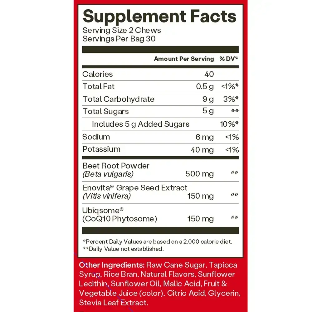 Product image for SuperBeets® Heart Chews Advanced + CoQ10, Acai Berry.