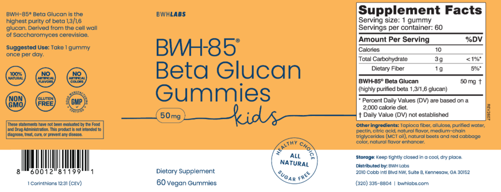 Product image for BWH-85® Beta Glucan Kids Gummies, Citrus Berry.