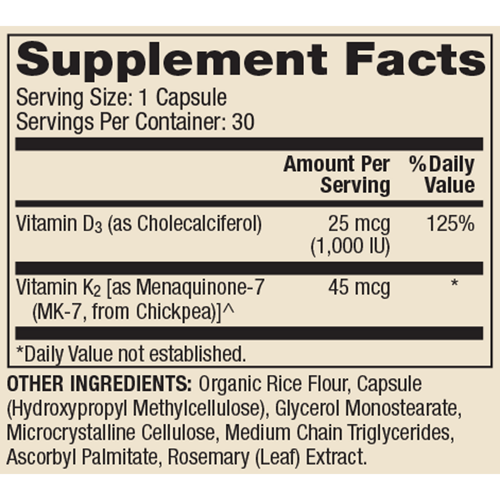 Product image for Vitamins D3 &amp; K2, Low Dose.