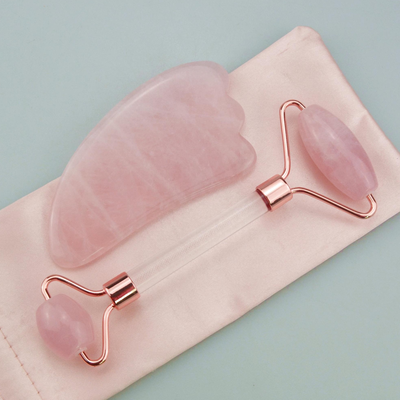 Product image for Rose Quartz Roller/Gua sha Massage Set (1 kit). Discontinued.