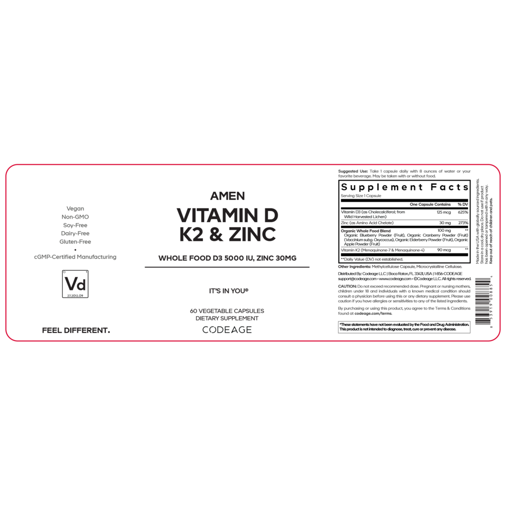 Product image for Vitamin D, K2 &amp; Zinc.