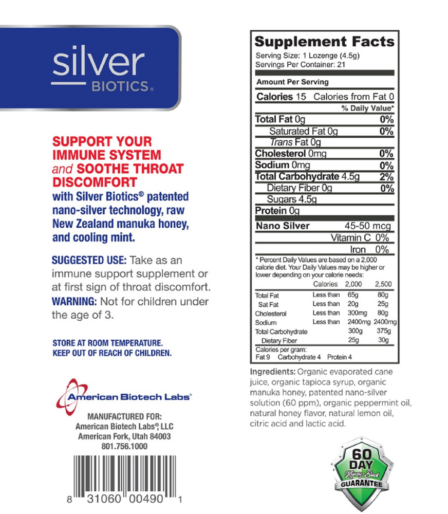 Product image for Silver Lozenges with Manuka Honey.