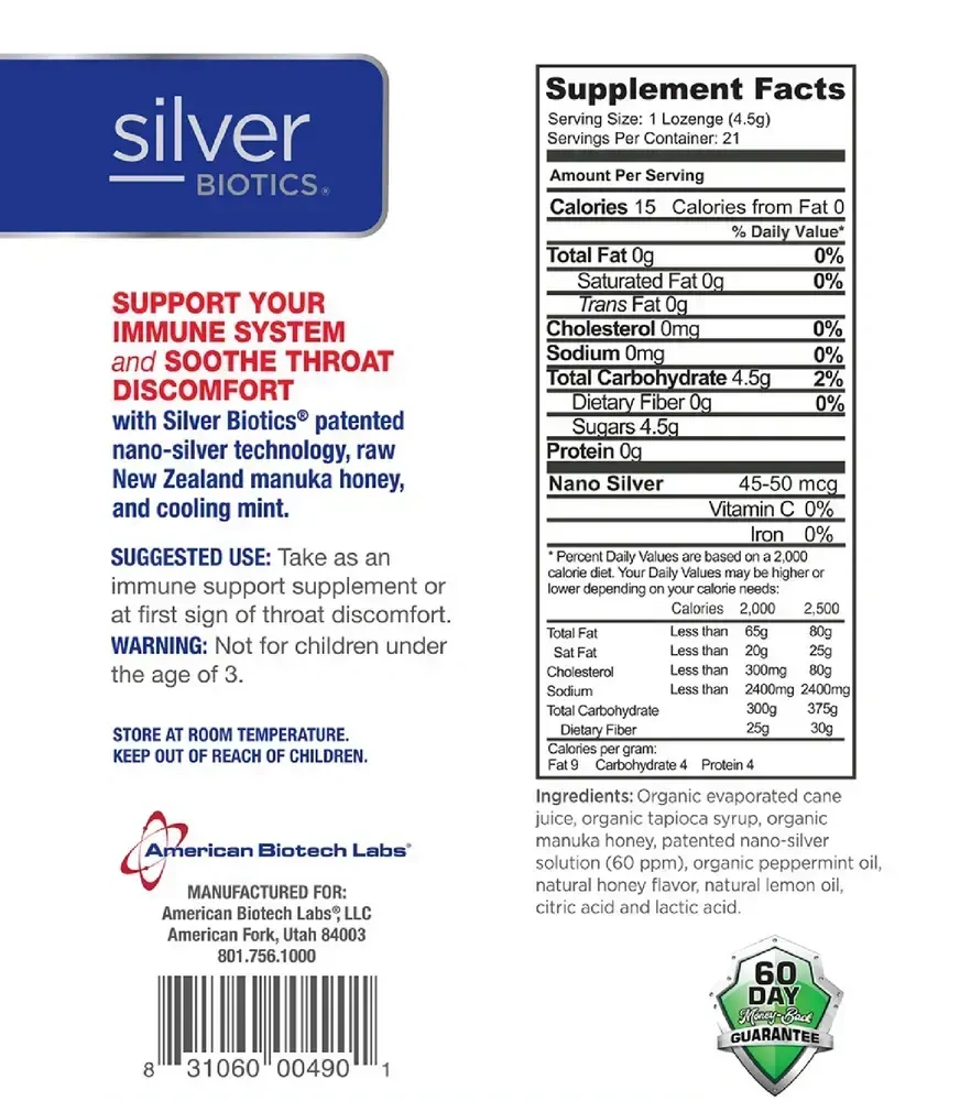 Product image for Silver Lozenges with Manuka Honey.