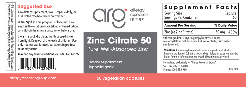 Product image for Zinc Citrate 50mg.