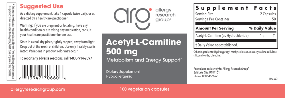 Product image for Acetyl L-Carnitine 500mg.