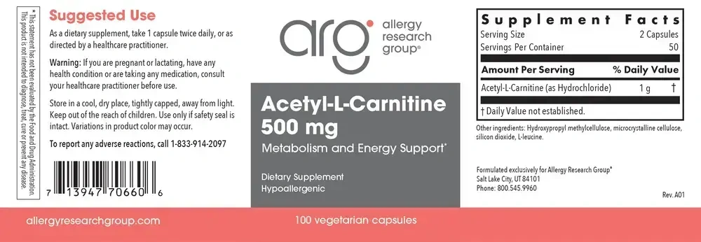 Product image for Acetyl L-Carnitine 500mg.