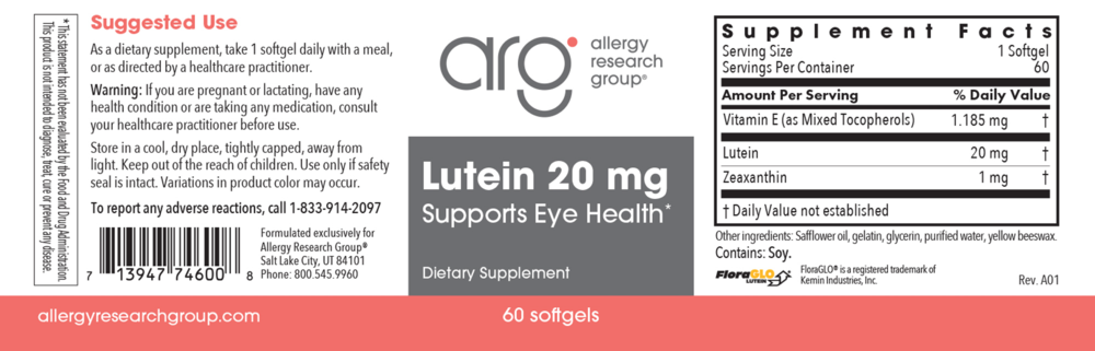 Product image for Lutein 20mg.