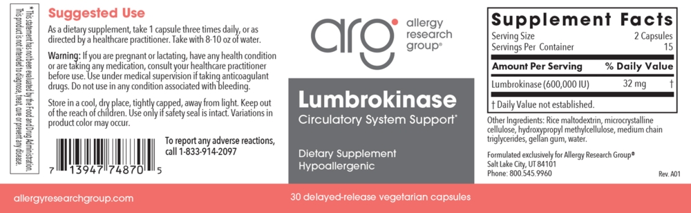 Product image for Lumbrokinase Circulatory Systemic Enzymes.