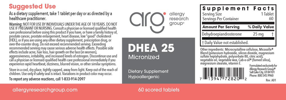 Product image for DHEA (micronized) 25 mg.