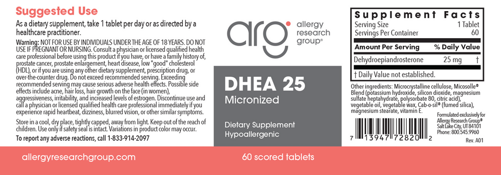 Product image for DHEA (micronized) 25 mg.