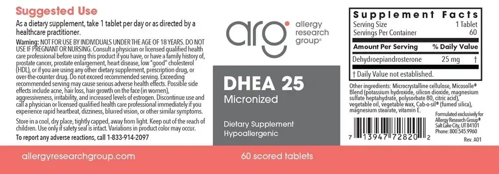 Product image for DHEA (micronized) 25 mg.
