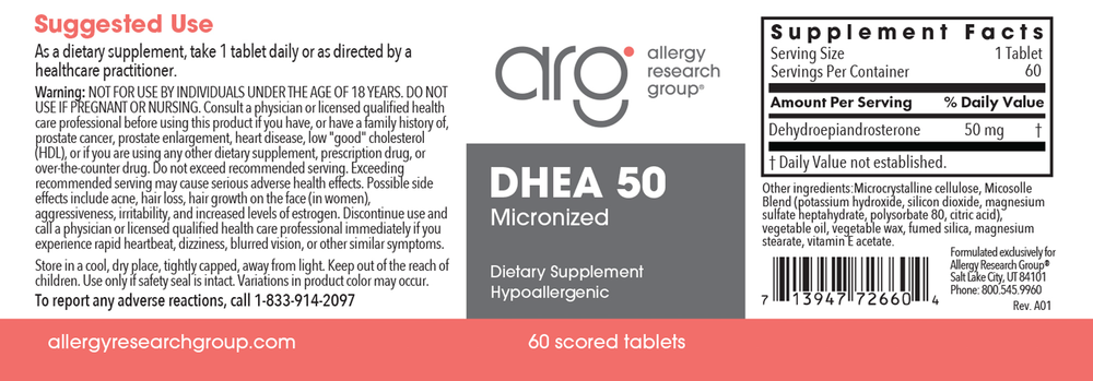 Product image for DHEA 50mg Micronized Lipid Matrix.