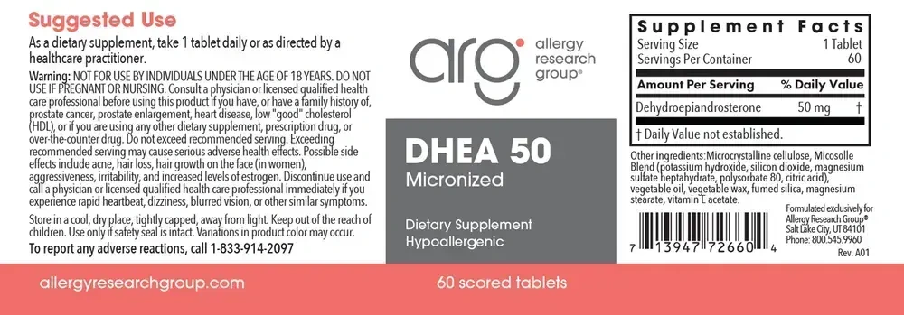 Product image for DHEA 50mg Micronized Lipid Matrix.