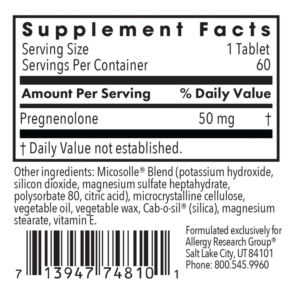 Product image for Pregnenolone 50mg Micronized Lipid Matrix.