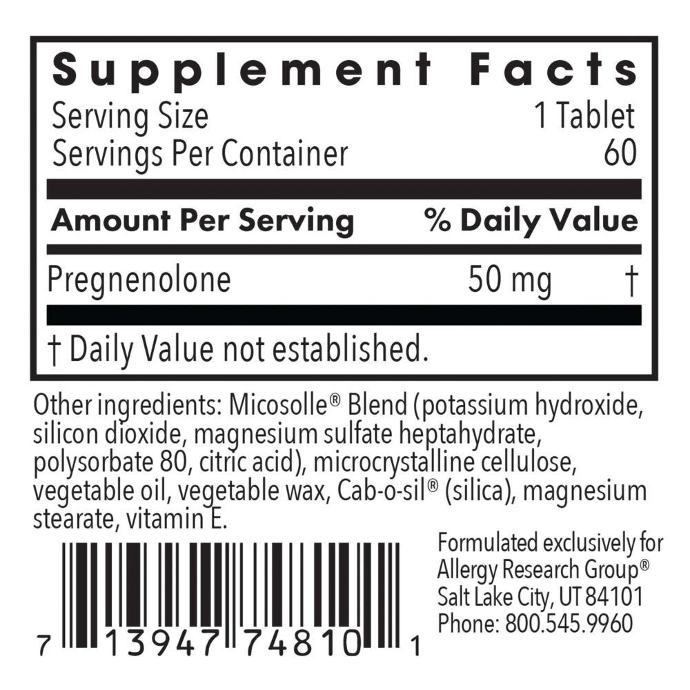 Product image for Pregnenolone 50mg Micronized Lipid Matrix.